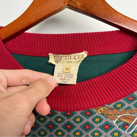 GUCCI Crewneck Double Layer REVERSIBLE Equestrian Horse 80s - Picture 4 of 13